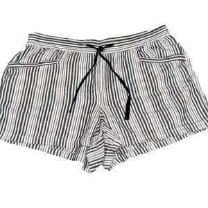 Gap Large Linen Blend Shorts Elastic Waist Black White Striped Beach Relaxed